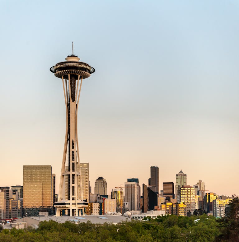 Cityscape Photo of The Space Needle Observation Tower in Seattle, Washington